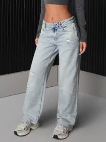 EURMUSE Low Waist Medium Straight Leg Jeans, Casual Everyday Fashion - Light Wash - View 6