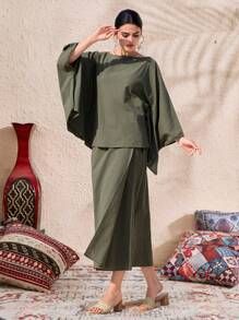 Al Najma 朴素绿色阿拉伯女士服装套装 - 綠色 - 查看 3