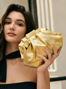 Metallic Litchi Embossed Ruched Bag