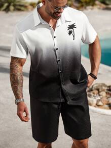 ResortEase Men's Plus Size Vacation Palm Tree Short Sleeve Shirt And Shorts Casual Set
