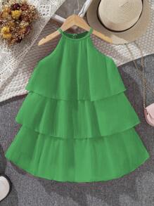 SHEIN 年轻女孩奢华宴会派对多层蛋糕设计细肩带连衣裙