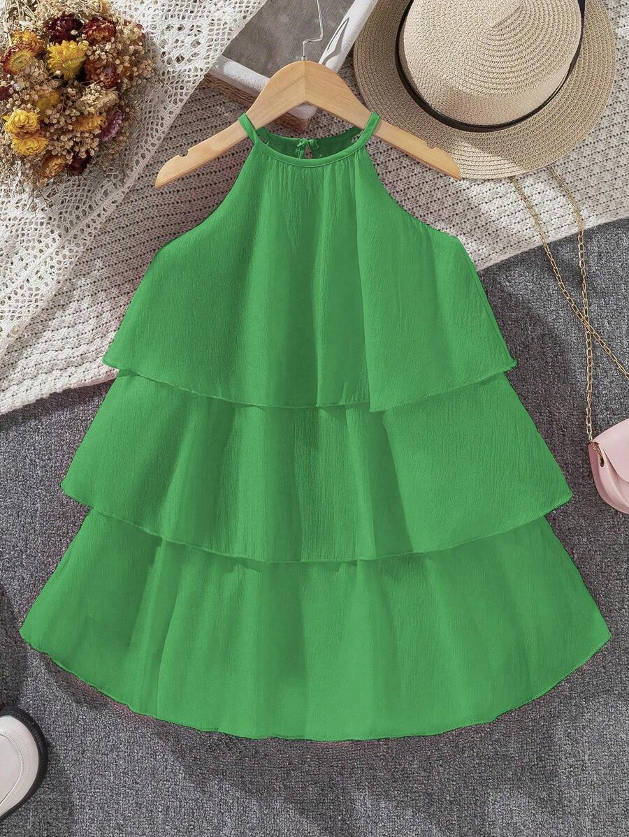 SHEIN 年轻女孩奢华宴会派对多层蛋糕设计细肩带连衣裙