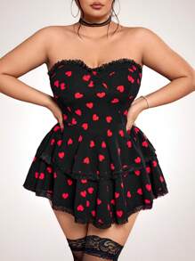 SHEIN ICON Kurzes Minikleid im Große Größen mit Herz-Aufdruck und doppelter Lage, Outfit für Valentinstag Date