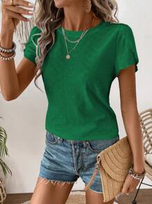 SHEIN LUNE Casual Round Neck Short-Sleeved T-Shirt Simple And Fashionable Casual Daily - Green - View 3