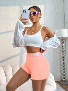 Women's Letter Print Minimalist Fitted Casual Yoga Sports Running Shorts Biker Shorts