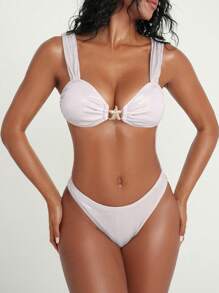 Swim EVENT Bộ đồ bơi bikini 2 mảnh màu trắng bó sát đi biển, tiệc âm nhạc ngày lễ, đồ bơi và áo choàng cho nữ, mùa xuân/hè - trắng - Xem 3