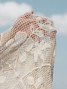 Swim Vcay Abito copricostume da spiaggia da donna per vacanze primaverili, elegante e sexy, tinta unita, copricostume in maglia traforata, stile boho festival - Albicocca - Visualizzare 4