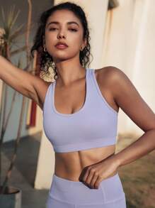 Hanevo Tank Top Pendek Warna Polos Wanita Profesional untuk Pakaian Olahraga Sehari-hari - Purple - View 3