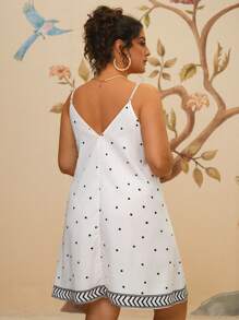 Travachic Plus Size Tropical Print Loose Spaghetti Strap Casual Short Dress, White Palm Tree Pattern Beach Vacation Dress For Spring & Summer - Multicolor - View 2