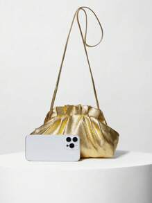 Metallic Litchi Embossed Ruched Bag