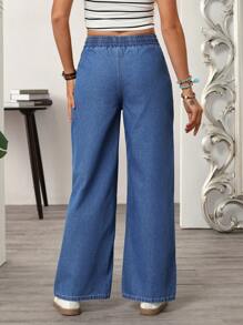 EMERY ROSE 女式抽绳腰口袋阔腿休闲百搭牛仔裤