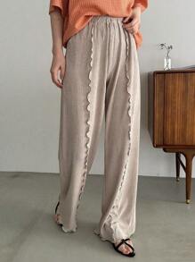 SHEIN Essnce Women Plain Color Casual Pants, Fashion Everyday Wear - Khaki - View 4