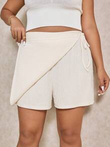 Elaquor Plus Size Shorts Solid Color Simple Fashion Casual Daily - Apricot - View 5