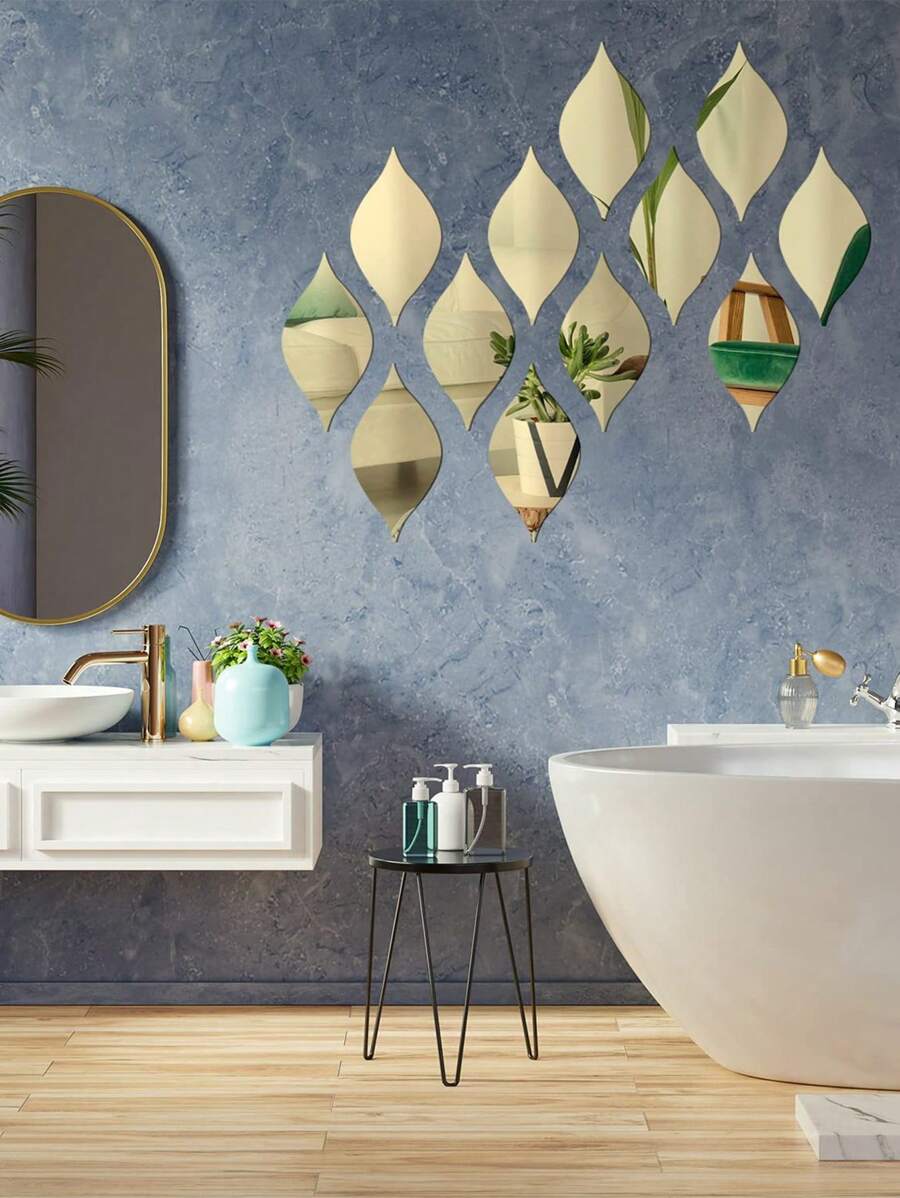 10 件/20 件/50 件反光亚克力水滴形镜面贴纸，自主设计 3D 艺术贴花，适用于客厅、浴室、家庭办公室墙壁乙烯基贴花，用于镜子墙壁装饰房间装饰墙镜镜子用于房间家居装饰浴室装饰客厅装饰 - 金色 - 查看 1