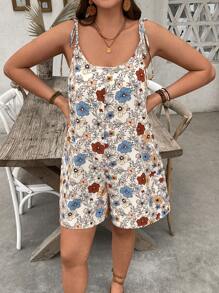 SHEIN VCAY Plus Size Floral Print Loose Fit Sleeveless Jumpsuit Summer Vacation Outfits Woman Spring Outfits St Patrick Beach Vacation Spring Break Western Spring Boho Rave Outfits Country Teacher Brunch Outfits For Women Old Money Minimalist Elegant Casual