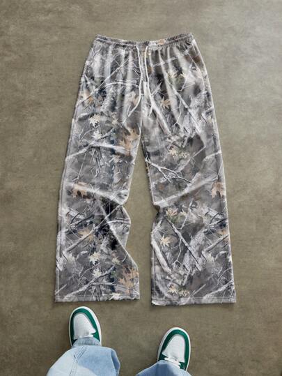 Manfinity EMRG Men's Tree Branch Print Drawstring Waist Loose Casual Sweatpants, Baggy Pants, For Rave