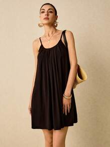 Poéselle 夏季黑色鬆身亞麻襯衫連衣裙，休閒舒適，吸濕排汗，適合度假和日常穿著