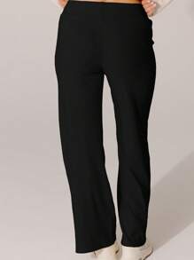 Aralina Leisurewear Soft Knit Texture High-Waisted Comfy Lounge Pants - Black - View 2