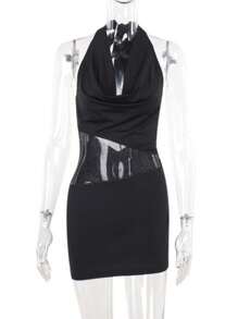 INAWLY Women's Slim Fit Sequined Draped Neck Sexy Short Dress