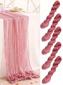 SHEIN 5Pcs/1Pc 90*180cm/90*340cm粉色褶皱桌旗 折叠桌布 生日装饰 婚礼装饰 节日家居装饰 聚会房间桌面装饰 桌布 桌旗 纯色桌布 情人节 - 粉色 - 查看 2