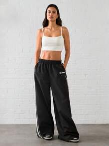 Manfinity VCAY Pantalon ample à taille élastique avec cordon de serrage et imprimé lettres tissé, convient pour la randonnée en extérieur