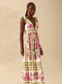 CAJUNI Floral Print Tie Shoulder Dress - Multicolor - View 5