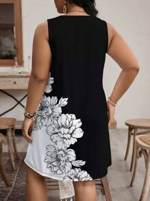 EMERY ROSE 大码女式休闲简约圆领无袖连衣裙，适合夏季、女士音乐会服装、女士西装/女牛仔装、女士波西米亚风/夏季、女士度假服装 - 黑色 - 查看 2