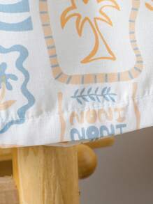 Vintaside Kids Baby Boy Spring/Summer Fresh Style Set - Turndown Collar Open Front Short Sleeve Plant Print Shirt And Matching Shorts, Casual Outfit For Outdoor Play, Home Comfort, Casual Gathering