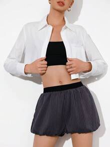 Aveloria Shorts cortos de cintura baja elásticos estilo de rayas de estilo callejero cool y romántico estilo millennials con efecto bomba