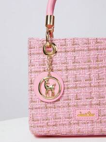 Mini Plaid Pattern Fashionable Shoulder Bag With Pendant Winter Gifts - Pink - View 5