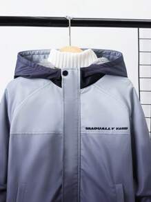 SHEIN Tween Boy 1pc Ombre Letter Graphic Raglan Sleeve Hooded Coat - Black - View 7