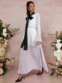 COSMINA Women's Elegant Black & White Ruched Dress, Spring/Summer - Black and White - View 8