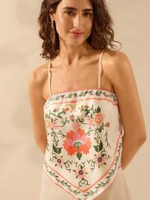 CAJUNI 女士波西米亚风热带花卉彩色印花，复古度假休闲夏季 V 型吊带背心