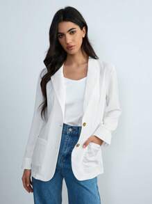 Chiquease 1 件女士竹纤维薄款西装外套，女士休闲百搭白色西装外套