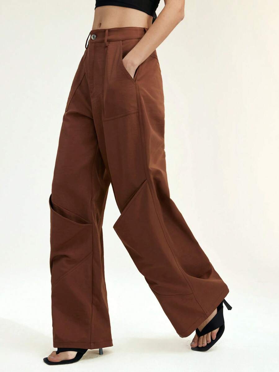 SHEIN Unity Women's Fashion Loose Casual Wide Leg Pants, Cargo Pants, Brown Color Summer For Women Fall For Women - Coffee Brown - View 1