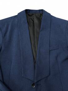 Manfinity Mode Jaket Blazer Pria Kasual Warna Polos, Gaya Sederhana untuk Pemakaian Sehari-hari - Navy Blue - View 5