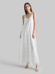 Ontre Women's 2025 New Elegant Sleeveless Solid Color Lace Super Long Dress, Bohemian Style, Vacation, Holiday, Spring - White - View 2