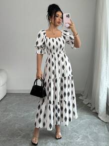 Elenzga Women's Patchwork Floral Print Short Sleeve Maxi Dress (Asymmetric Floral Print)