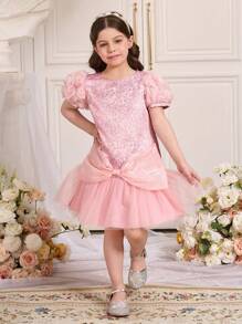 SHEIN 年轻女孩简约时尚休闲日常短袖连衣裙 - 粉色 - 查看 4