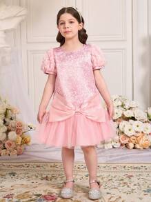 SHEIN 年轻女孩简约时尚休闲日常短袖连衣裙 - 粉色 - 查看 6