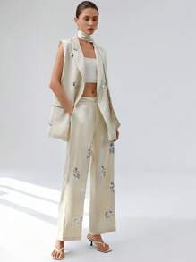 Aveloria Modichic 缎面重磅亮片串珠系带背心西装外套与西装裤组成高端现代时尚优雅精致的西装套装 - 彩色 - 查看 5