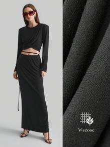 Ontre 女式新款设计2025款侧镂空可调节抽绳松紧腰针织裙，简约优雅时尚，适合春季，复古风格 - 黑色 - 查看 3