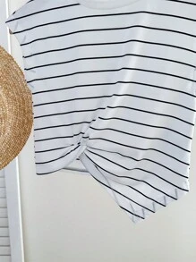 SHEIN Babygirl 夏季可爱百搭针织扭纹条纹背心 - 黑與白 - 查看 5