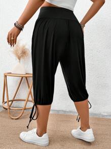 EMERY ROSE Elegant Casual Plus Size Women's Slant Pocket 3/4 Pants - Black - View 2