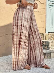 SHEIN VCAY 大码蜡染印花宽松阔腿度假休闲裤