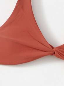 Swim Chiccia Summer Beach Twist Front Top & High Cut Swim Bottom Bikini Set Bathing Suit - Rust Brown - View 4