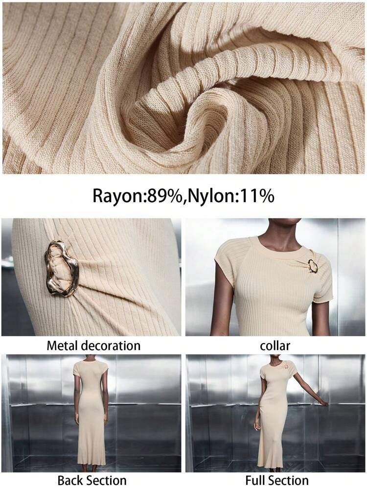 SHEIN Maija Women's Elegant Solid Color Metal Decor Sweater Dress,Festival