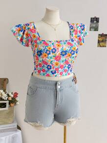 Soleia Women's Plus Size Holiday Yellow Fresh Fruit Flower Print Music Festival Cap Sleeves Backless Big Bowknot Top - Multicolor - View 7