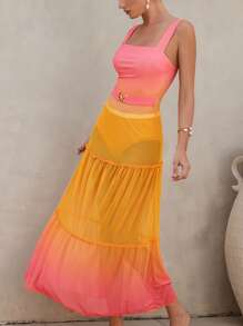 Swim Oasis 1 Set Women Beach Summer Vacation Strap Color Block One Piece Swimsuit With Cover Up Skirt - Multicolor - View 3