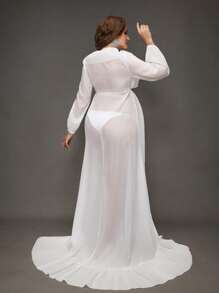 SHEIN 纯色欧根纱灯笼袖孕妇长款摄影连衣裙，适合孕妇拍摄